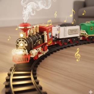 asian Choochoo Classic Toy Train Set with Engine, 3 Coaches & Easy-Snap Tracks