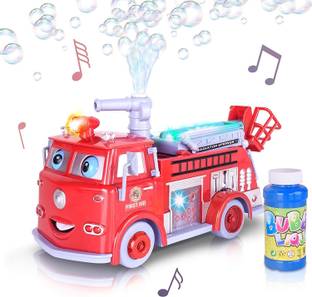venimall Bubble Blowing Fire Truck Engine Toy Truck for Kids Bubble Solution