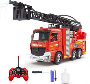IndusBay RC Rechargeable Fire Brigade Firefighter truck with headlight Sound Cannon Spray