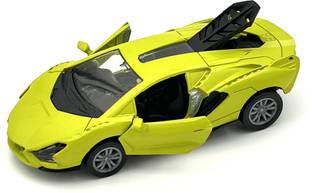Playrox Metal Toy Car Lambo Sian Open Doors Trunk High Speed Pull Back Dual Tone Sports