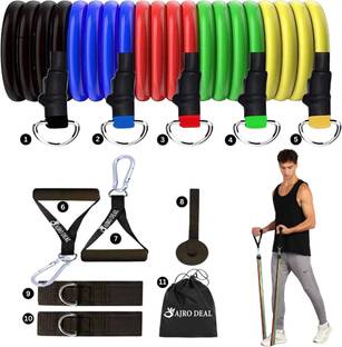 AJRO DEAL 11 Pcs Fitness band for Exercise, Stretching & Body Toning, Home Gym Equipment Resistance Tube