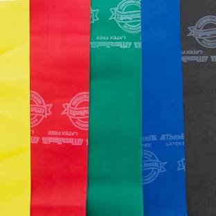 Theraband Rubber Latex Less Bands, 5x4-inch (Yellow, Red, Green, Blue, Black) | Set of 5 Resistance Tube