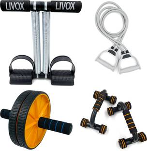 LIVOX Double Toning Resistance Tube, Heavy Tummy Trimmer , Pushup bar And Ab roller Resistance Tube