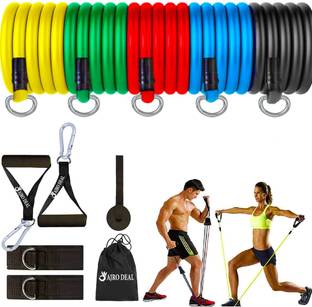 AJRO DEAL 11 Pcs Fitness band for Exercise, Stretching & Body Toning, Home Gym Equipment Resistance Tube
