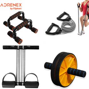 Adrenex by Flipkart Double Toning Resistance Tube, Heavy Tummy Trimmer, Pushup Bar & Ab Roller Combo Resistance Tube