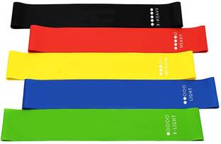 Manogyam 24-inch, Set of 5 Bands for Physical Therapy, Stretching, Home Fitness, Yoga Resistance Tube