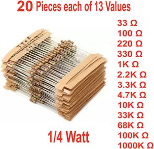 HE Retail Supplies 0.25 Watt, 5%, 13 Values 20 Each CFR Resistor Fixed Resistor
