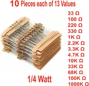 HE Retail Supplies 0.25 Watt, 5%, 13 Values, 10 Each CFR Resistor Fixed Resistor