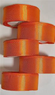 Kuber Selection Pack of 5 Pcs Orange Satin Ribbon For Crafts Party Balloon 1 Inch 10 mtr Each Orange Satin Ribbon