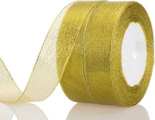 IMPRINT Gold Glitter Ribbon 25 Meters Each Roll Sparkly Metallic Fabric Ribbons Gold Satin Ribbon
