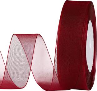 IMPRINT Shimmer Sheer Organza Ribbon Wine 1 inch*35 Meters Maroon Sheer Ribbon