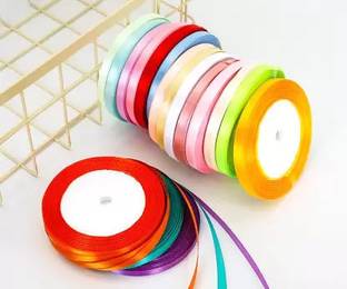 Lucknow Crafts Premium Satin Ribbon | 1/4 inch - 6mm wide, 10 m long - 10 roll | Multicolor Satin Ribbon