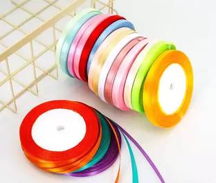 Lucknow Crafts Ribbon | 1/4 inch - 6mm wide, 10 m long - 10 roll | For Gift Wrapping Multicolor Satin Ribbon