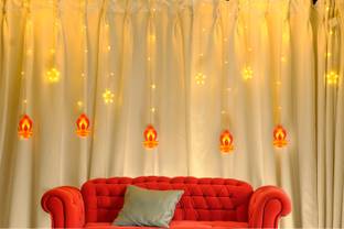 NISCO 108 LEDs 3.01 m Gold Flickering, Steady, Color Changing Diya Rice Lights
