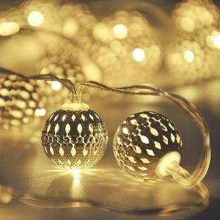 Mansaa 2m, 20 LEDs, 20 Moroccan Balls Battery Operated String Lights for Home Decoration 20 LEDs 2 m Gold, Yellow Steady Ball Rice Lights