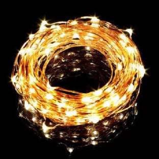 Copper String LED light 10 MTR 100 LED USB Operated Decorative Lights 100 LEDs 10 m Orange Steady Bottle Rice Lights