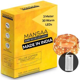 MANSAA 30 LEDs 3.05 m Yellow Steady String Rice Lights