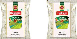 Rajdhani FLATTENED RICE POHA RICE FLAKES 500GRAMS X 2 PACK OF 2 Poha (Full Grain, Raw)