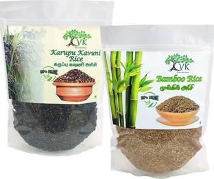 VK Stores Organic Black kavuni & Bamboo Rice Long Grain and Unpolished Red Raw Rice (Full Grain, Raw)