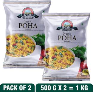 HealthFields Organic Gluten-Free Poha, High In Fibre, Chura, Flattened Rice (Thick) Poha (Long Grain, Unpolished)