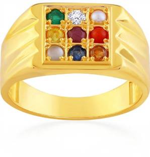 RATAN BAZAAR Natural Certified Navratna Stone Nine Planet Adjustable Ring Stone Crystal Gold Plated Ring