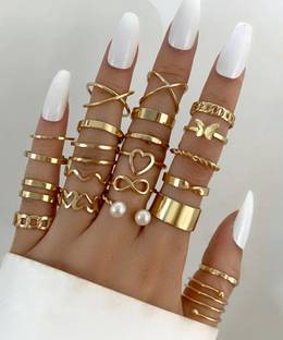 Jewels Galaxy Best Valentine Gift Brass Gold Plated Ring Set