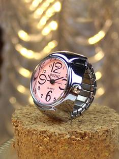 YELLOW CHIMES Pink Dial Analog Watch Stretchable Women & Girls Stainless Steel Silver Plated Ring