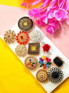 Divyanshi Collection Combo Pack Of Fancy Multicolour 12 Ad Brass Diamond Gold, Silver Plated Ring Set