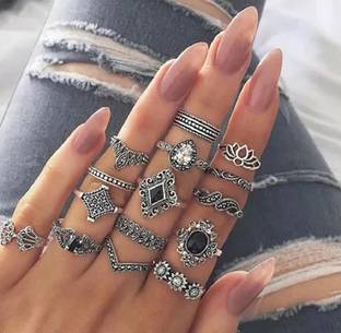 Vembley Silver Rings For Women Vintage Floral Design Ring Set Combo Ring For Girls Alloy Ring Set