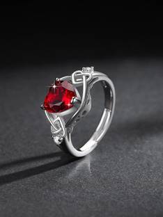 MYKI Valentine Red Heart Adjustable for Women & Girls Sterling Silver Swarovski Crystal Sterling Silver Plated Ring