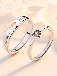 Devora Endless Love Heart shape Valentine Gifts Couple Ring for Girls and Boys Valentine Day Propose ring for lovers Stainless Steel Zircon Sterling Silver Plated Ring Set