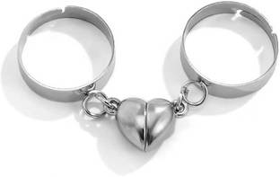 Vembley Silver Magnetic Heart Matching Love Couple Ring Alloy Silver Plated Ring
