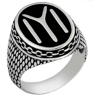 SILVOSWAN Ertugrul Gazi Ring For Mens kayi Qabila Black Silver IYI Ring Silver Plated Ring Metal Ring
