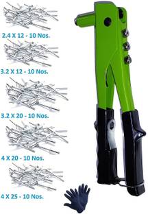 DUMDAAR Non Slip 10" Rivet Gun and Rivets, Riveter Nail Gun, Pop Riveter with 50 nos of SS Blind Rivets and GLOVES Heavy Duty Squeeze Rivet Gun
