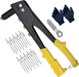 Digital Craft 10-Inch Hand Rivet Gun Non-Slip Grip with 2.4,3.2mm Size + 20pcs Blind Rivets Medium Duty Slow Hitting Rivet Gun