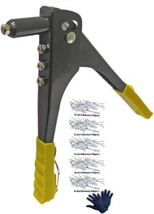 Inditrust Yellow 9.5" Hand Riveter 2.4mm, 3.2mm, 4.0mm, 4.8mm & 50 Rivets Medium Duty Squeeze Rivet Gun