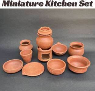 kuyavan Terracotta/Clay Miniature kitchen / Real Cooking set (12 Pieces in A Set)