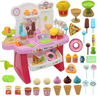 TechHark Battery Operated Super Mini Market For Kids Counter Ice Cream Sale Cashier 37PCS