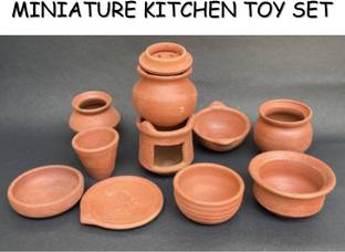 kuyavan Terracotta-clay Miniature Kitchen Set For Kids Unique Items