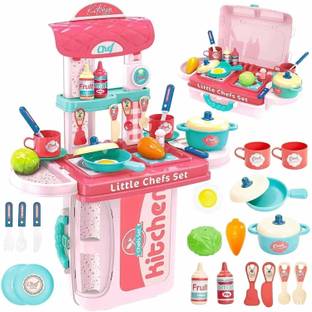 himanshu tex 3 in 1 Kitchen Suitcase for Kids Mini Play Set Portable Cooking Toys for Girls