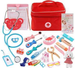 Happy Hues Doctor Kit for Kids Wooden Dentist Set with Working Stethoscope Doctor