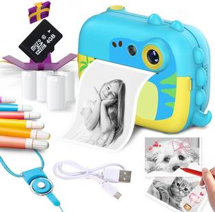 Wembley Dino Kids Camera Instant Print Photo with Rolls & Sketch Pens for Girls Boys
