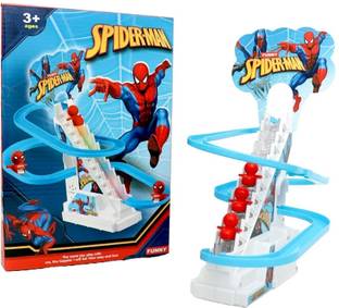 Zuuluzrs Spiderman Track Toy Fun Slide Set with Automatic Escalator