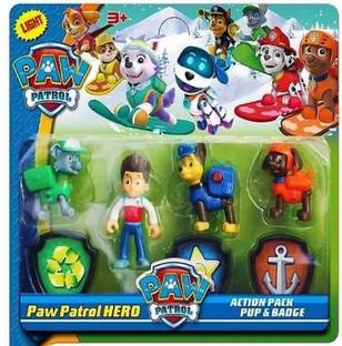 RVM Toys 7 Pcs Power Patrol Pup Buddies Hero Rescue Team Action Figure Pup & Badge Ryder