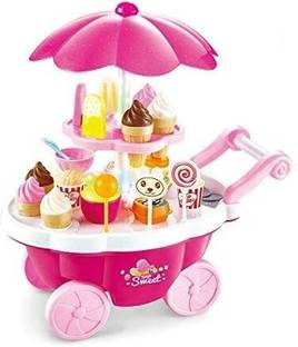 HIM TAX Ice Cream Toy Cart Play Set for Kids 39 Piece Pretend Play Food - Ice-Cream Trolley Truck with Music & Lighting - Great Gift for Girls and Boys Ages 3 - 12 Years Old