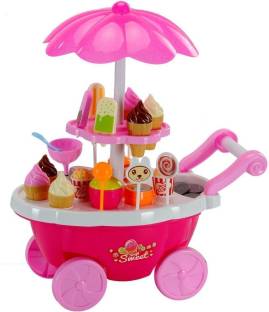 Smartcraft Ice Cream Kitchen Play Cart Kitchen Set Toy With Lights And Music -Small