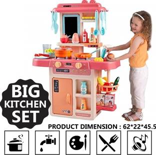 HIM TAX Kitchen Set for Kids Girl 42-Piece Kitchen Set, Smoky, Music,Real Water Tap