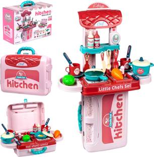 KAVANA 3 in 1 Kitchen Suitcase for Kids Mini Play Set Portable Cooking Toys for Girls