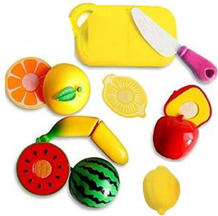 BabyGo Realistic Sliceable 7 Pcs Fruits Cutting Play Toy Set (5 Fruits and Vegetables
