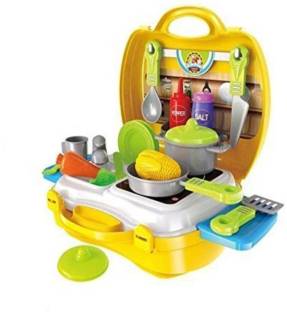 SQUICKLE Attractive Dream Kitchen Set Cooking Pretend Play Toys for Kids, (Yellow)